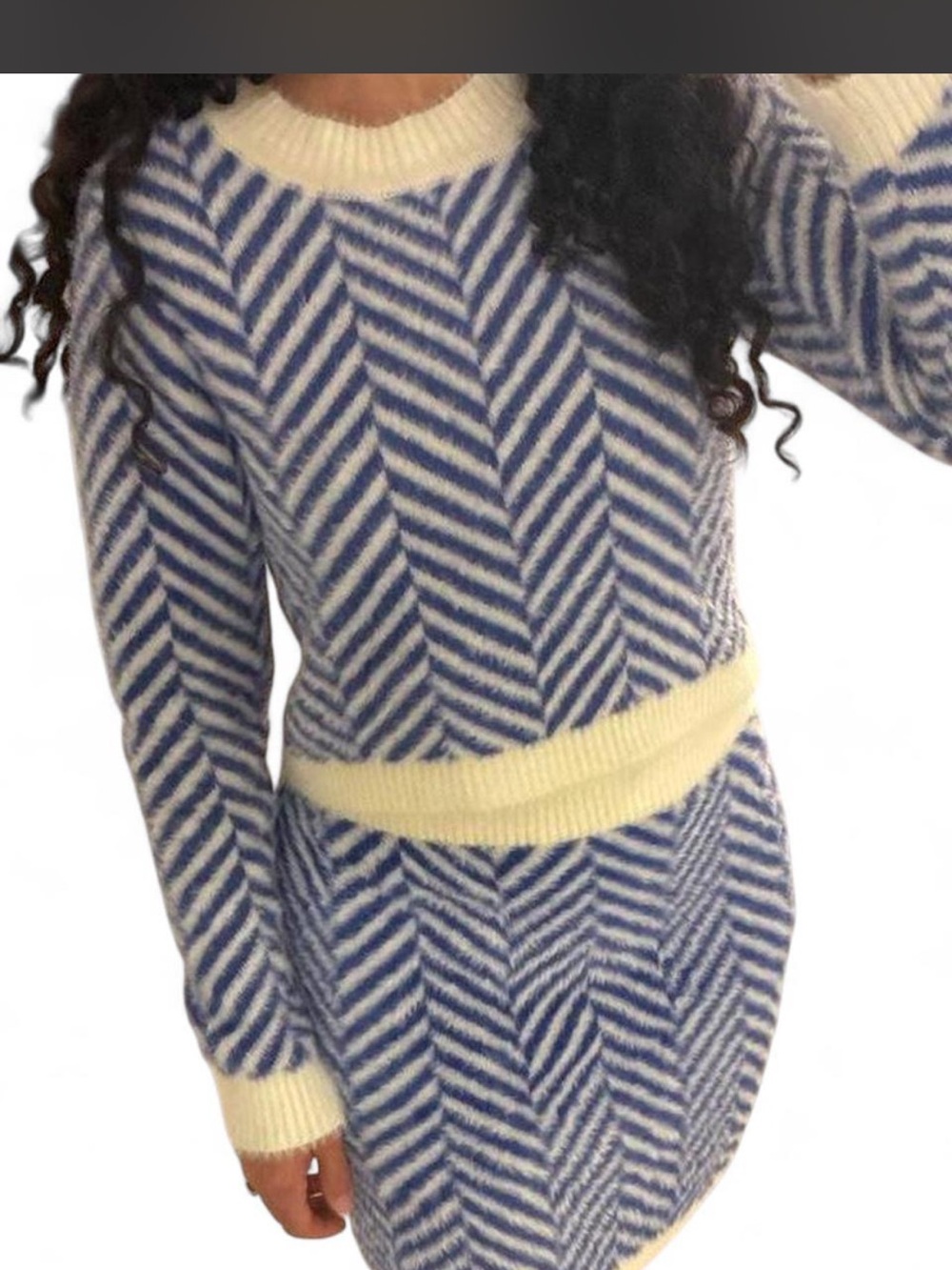 Versona Blue Chevron Knit Two-Piece Dress with Cream Trim - Picture 2 of 4